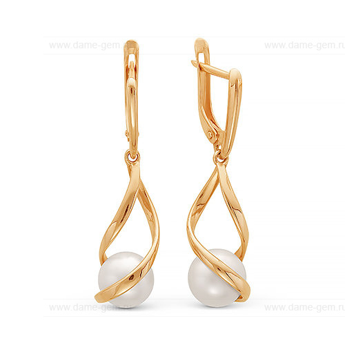 Серьги из красного золота с белыми жемчужинами 8 мм. Артикул 12770