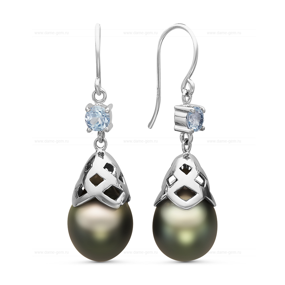 Серьги из серебра с Таитянскими жемчужинами 10-11 мм. Артикул 10715