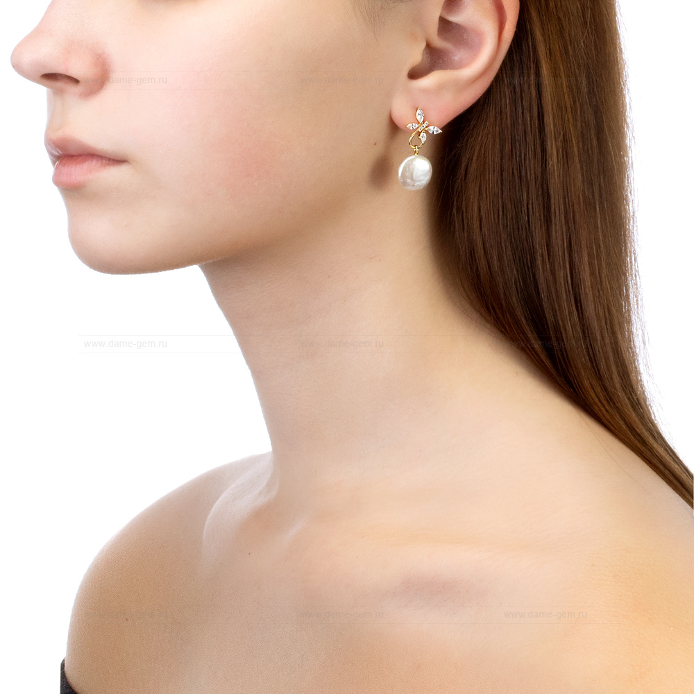 Серьги из серебра с белыми жемчужинами "барокко" 13-13,5 мм. Артикул 12483