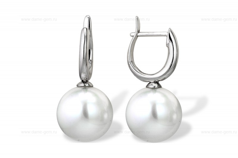 Серьги из золота с белыми Австралийскими жемчужинами 12,6-12,9 мм. Артикул 9625
