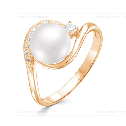 Кольцо из красного золота 585 пробы с белой жемчужиной 8,5-9 мм. Артикул 9151