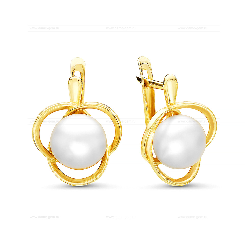 Серьги из серебра с белыми жемчужинами 8,5-9 мм. Артикул 12063
