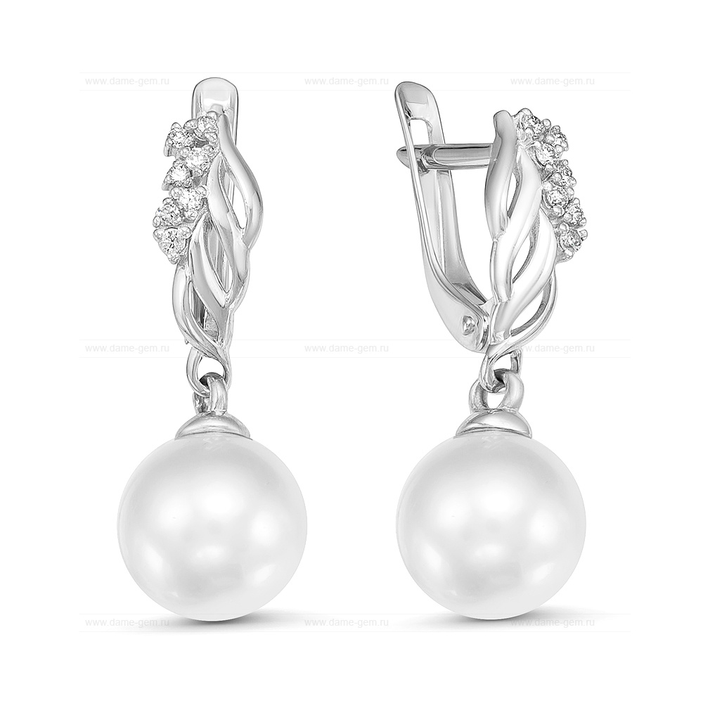 Серьги из золота с белыми морскими жемчужинами Акойя 8,5-9 мм. Артикул 12172 Серьги из золота с белыми морскими жемчужинами Акойя 8,5-9 мм. Артикул 12172
