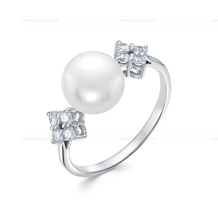 Кольцо из белого золота 585 пробы с белой жемчужиной 8,5-9 мм. Артикул 12797