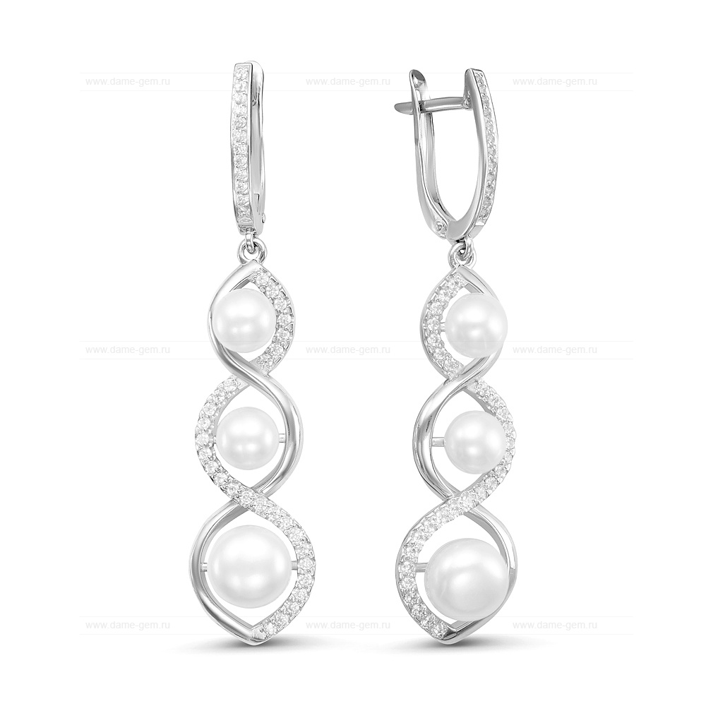 Серьги из серебра с белыми жемчужинами 6-8 мм. Артикул 12229