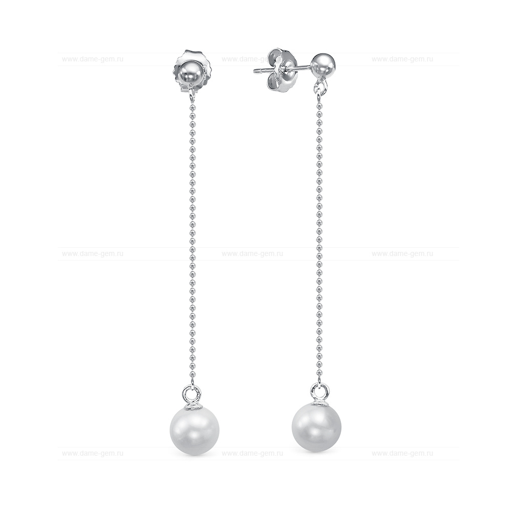 Серьги из серебра с белыми жемчужинами 7,5-8 мм. Артикул 12477 Серьги из серебра с белыми жемчужинами 7,5-8 мм. Артикул 12477