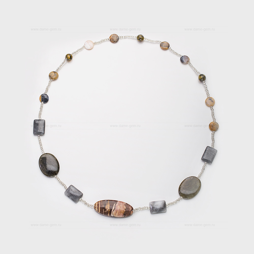 Бусы из натурального агата и кварца с бисером. Артикул 12629