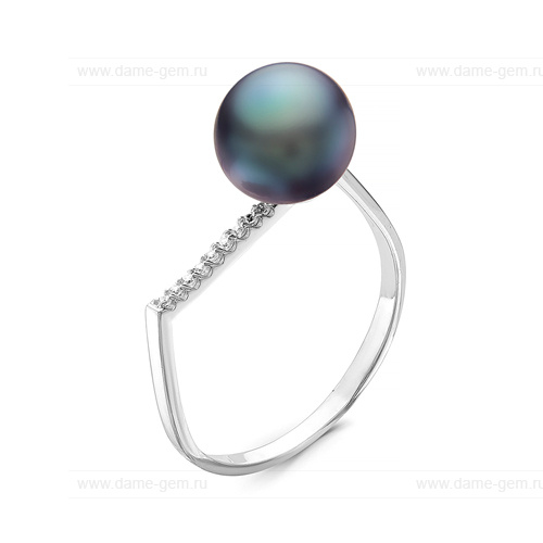 Кольцо из серебра 925 пробы с черной жемчужиной 9,5-10 мм. Артикул 11321