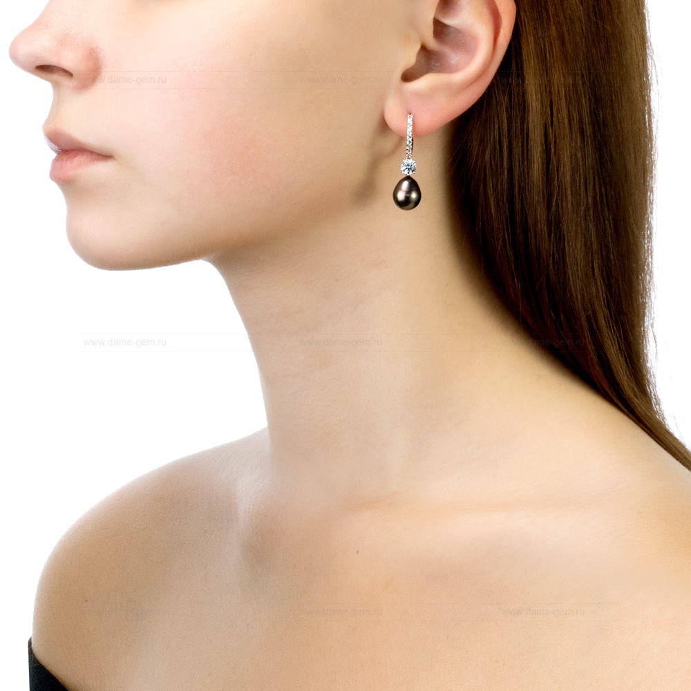 Серьги из серебра с Таитянскими жемчужинами 10-10,5 мм. Артикул 11106