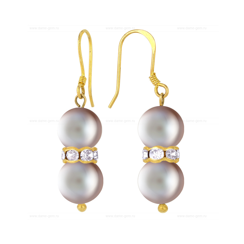 Серьги серебряные c серыми жемчужинами 6,5-7 мм. Артикул 8123