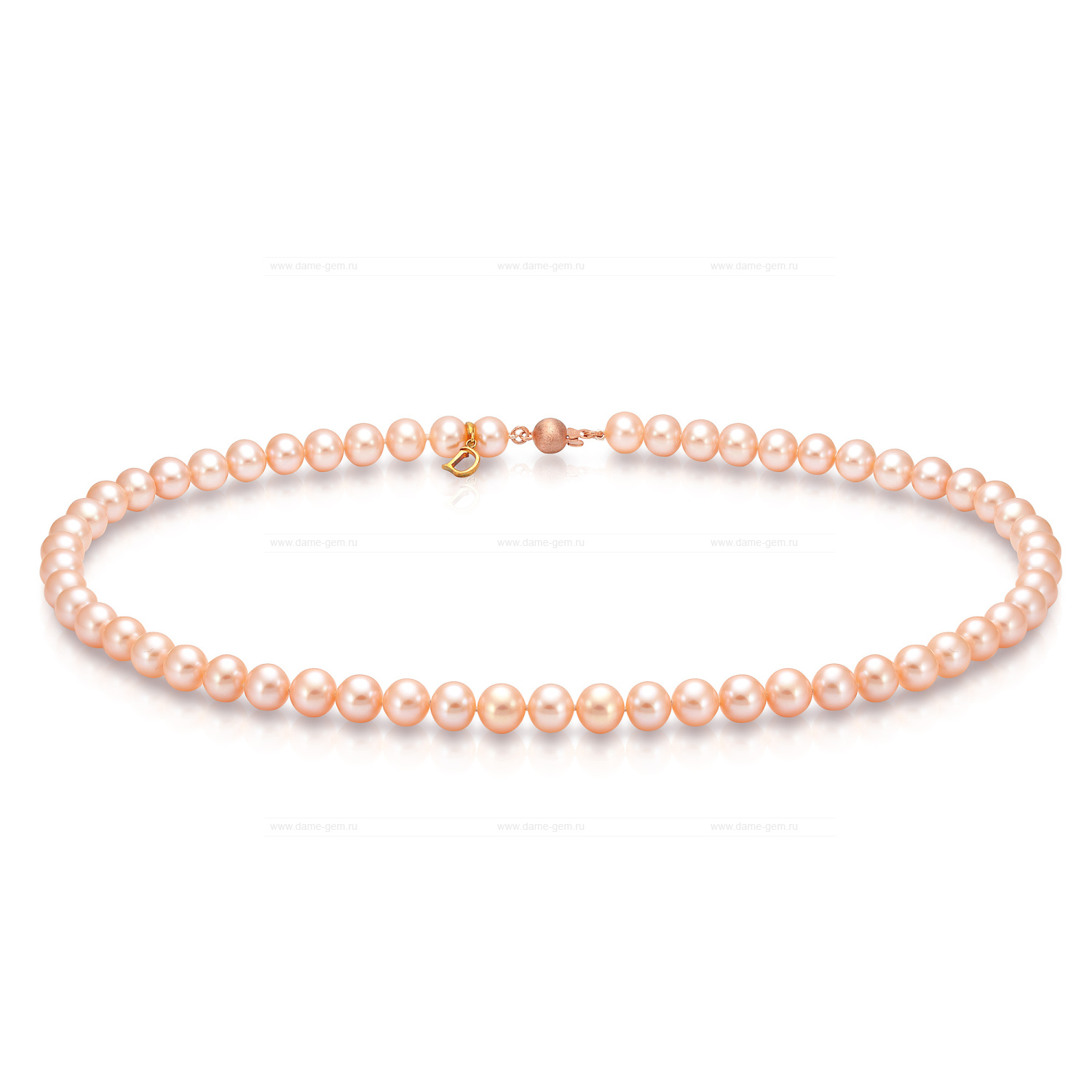 Ожерелье из персикового круглого морского жемчуга 6-6,5 мм. Качество жемчуга наивысшее ААА. Артикул 9317