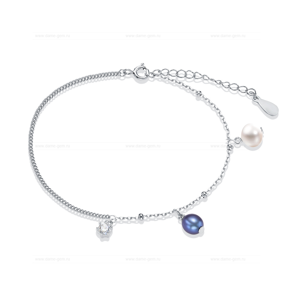 Браслет из серебра с речными жемчужинами "микс" 5-6 мм. Качество жемчуга высокое АА+. Артикул 12829