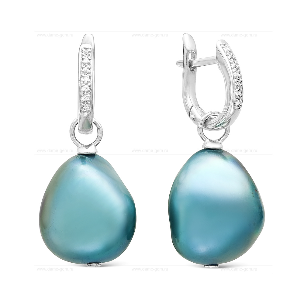 Серьги из серебра с голубыми жемчужинами 11-12 мм. Артикул 11563