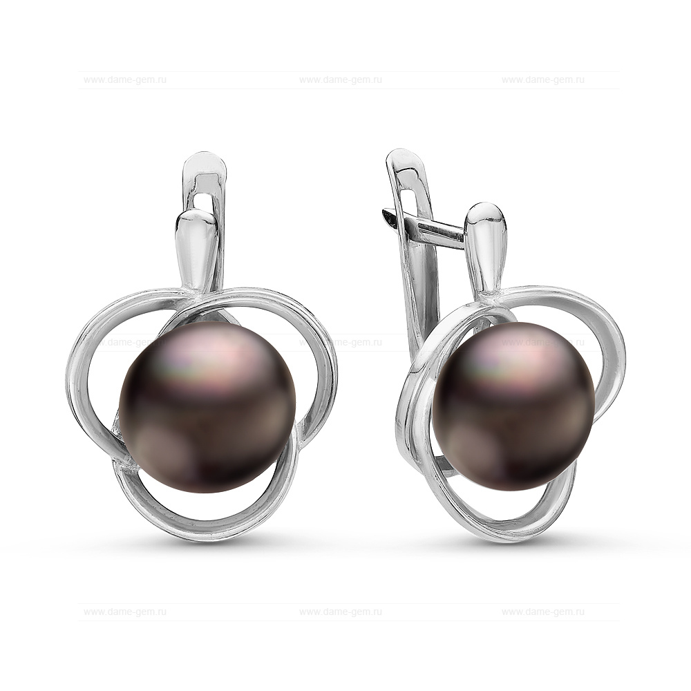 Серьги из серебра с черными жемчужинами 8,5-9 мм. Артикул 10771 Серьги из серебра с черными жемчужинами 8,5-9 мм. Артикул 10771
