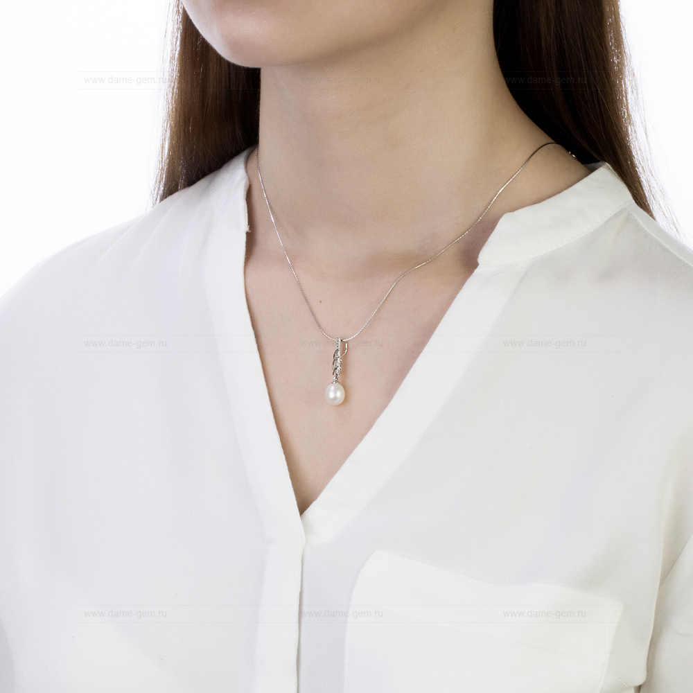 Кулон из серебра с белой жемчужиной 7,5-8 мм. Артикул 11569