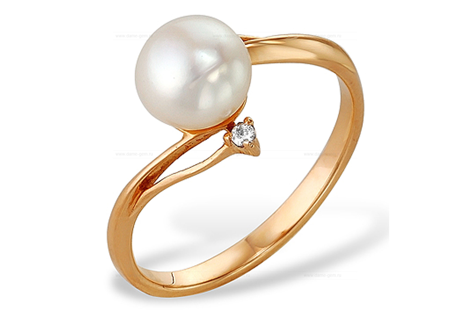 Кольцо из серебра 925 пробы с белой речной жемчужиной 7,5-8 мм. Артикул 10083