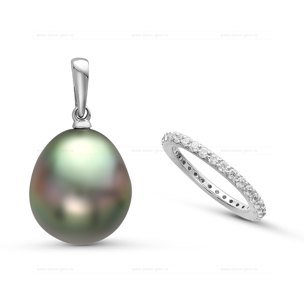 Кулон из серебра с черной Таитянской жемчужиной 12-12,5 мм. Артикул 10846