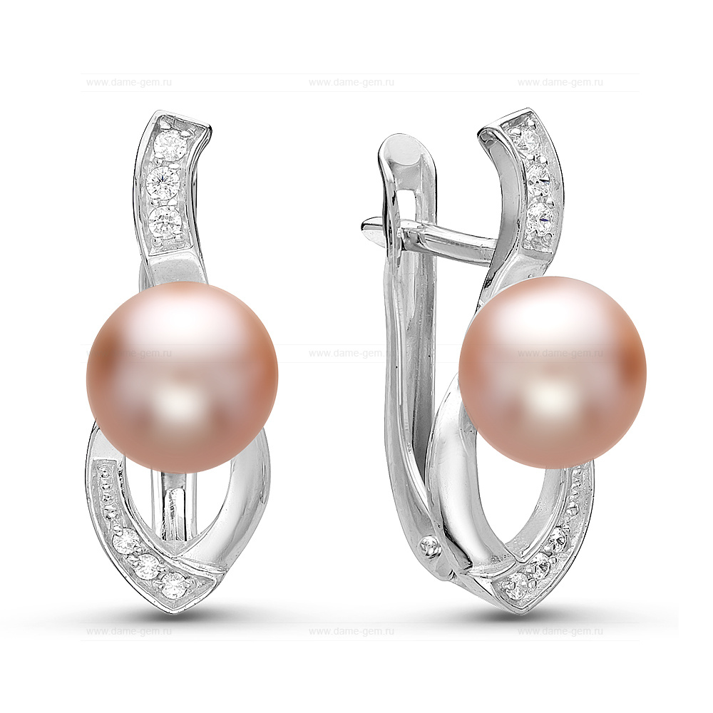Серьги из серебра с розовыми жемчужинами 6,5-7 мм. Артикул 10928