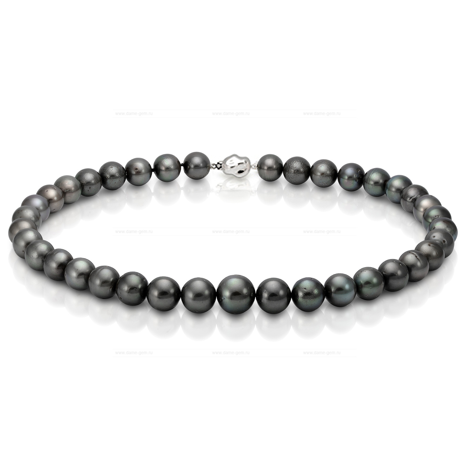 Ожерелье из черного круглого морского Таитянского жемчуга 14-17,5 мм. Качество жемчуга среднее АА. Артикул 11687