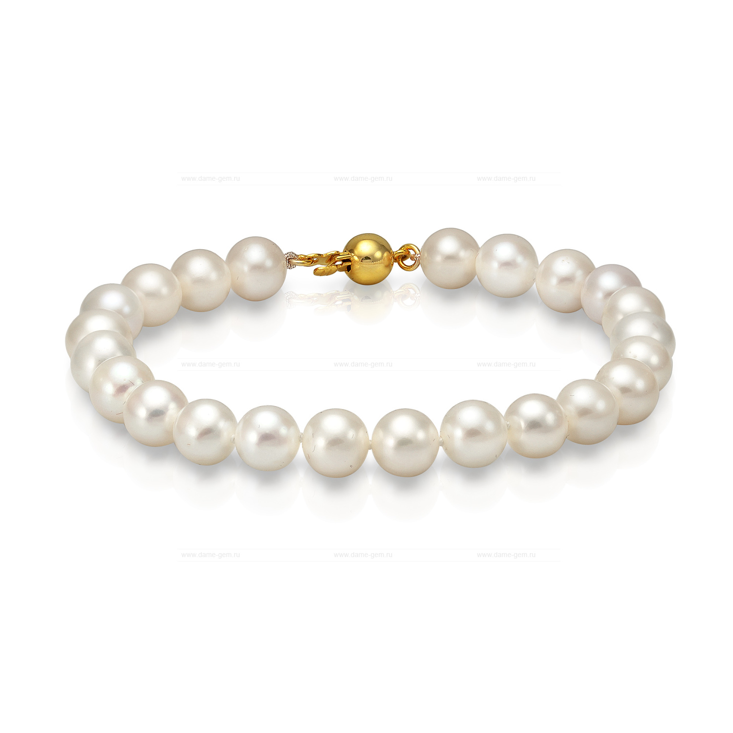Браслет из белого круглого речного жемчуга 7,5-8,5 мм. Качество жемчуга высокое АА+. Артикул 9285