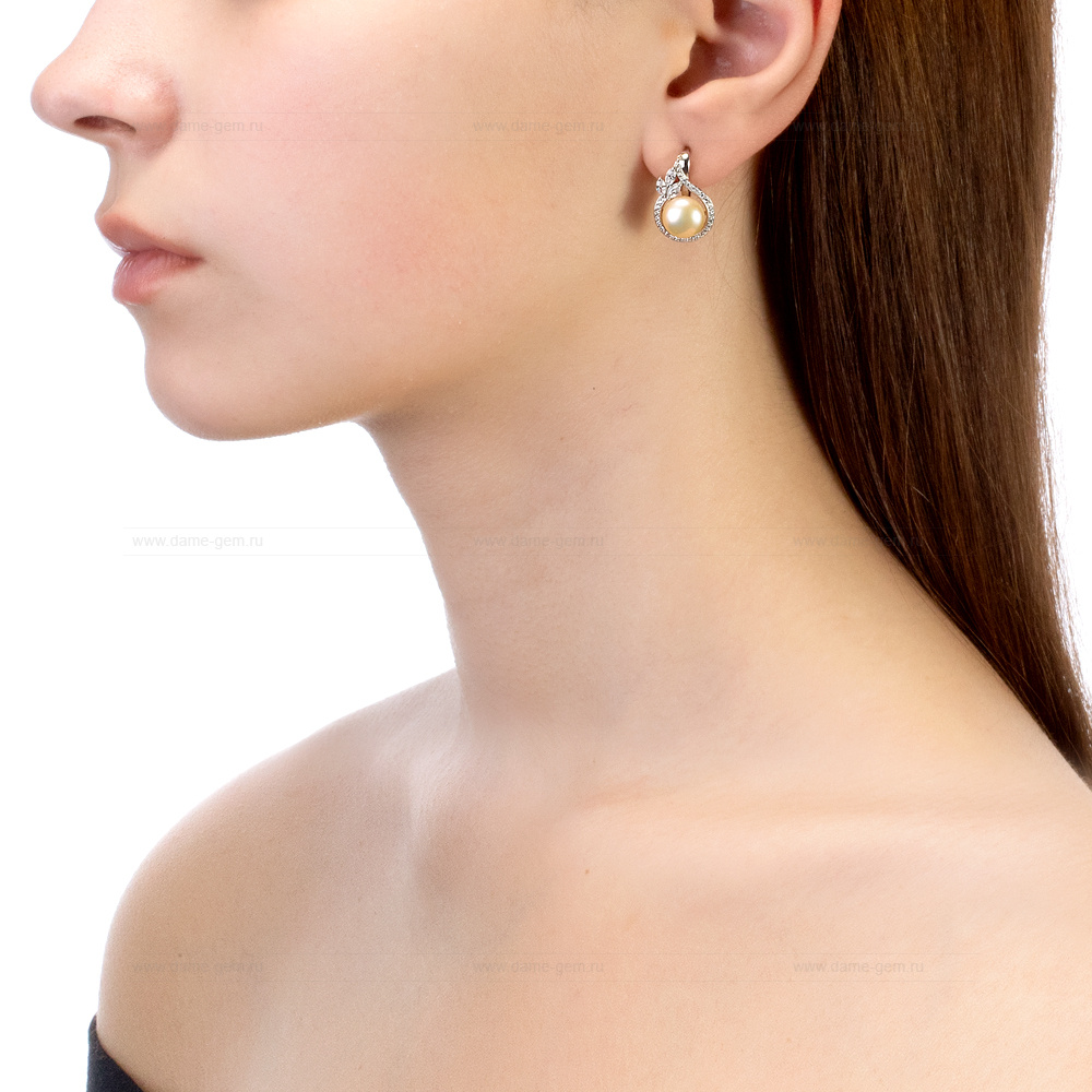 Серьги из серебра с розовыми жемчужинами 8,5-9 мм. Артикул 10229