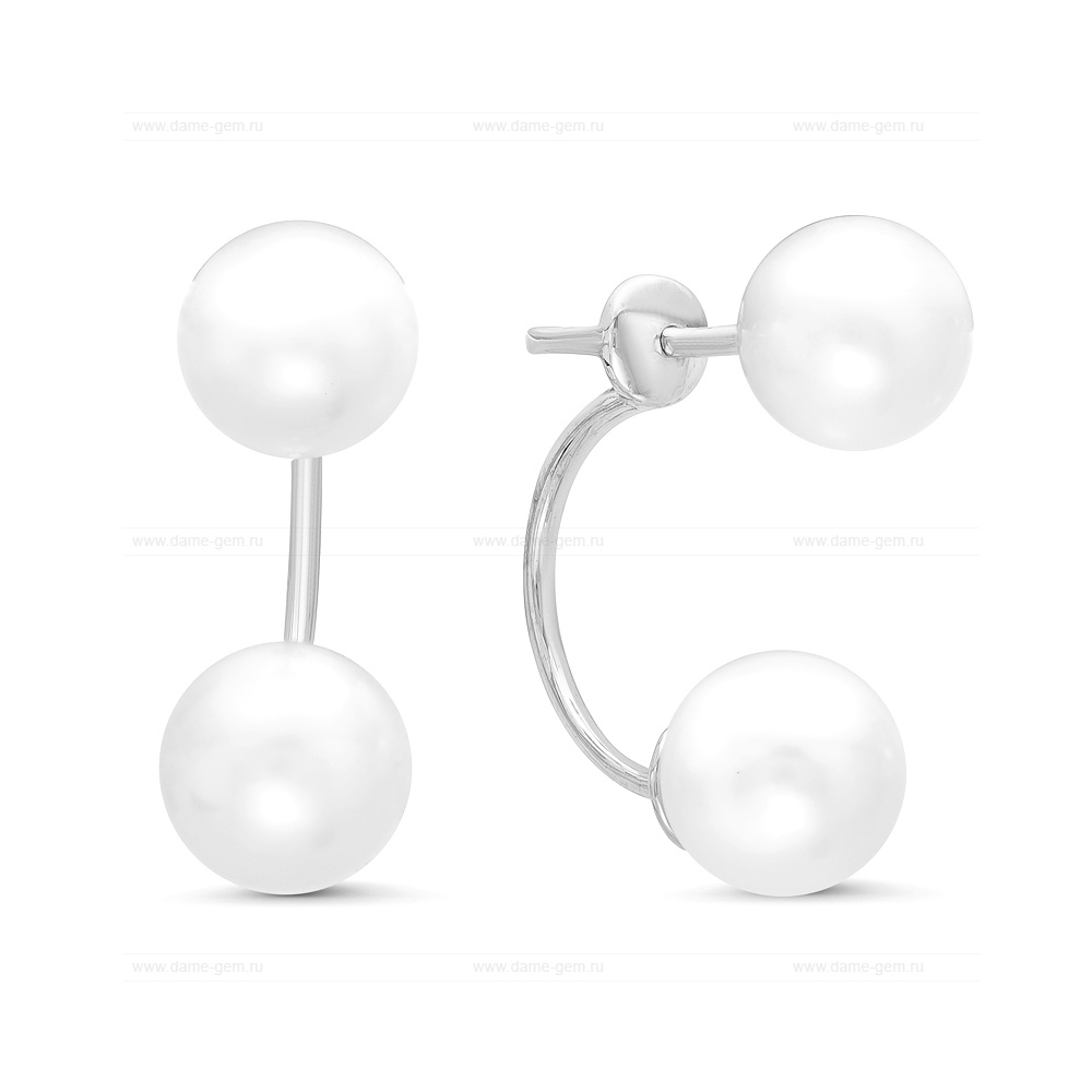 Двойные пусеты "Dior" из золота с белыми жемчужинами 8-9 мм. Артикул 11644