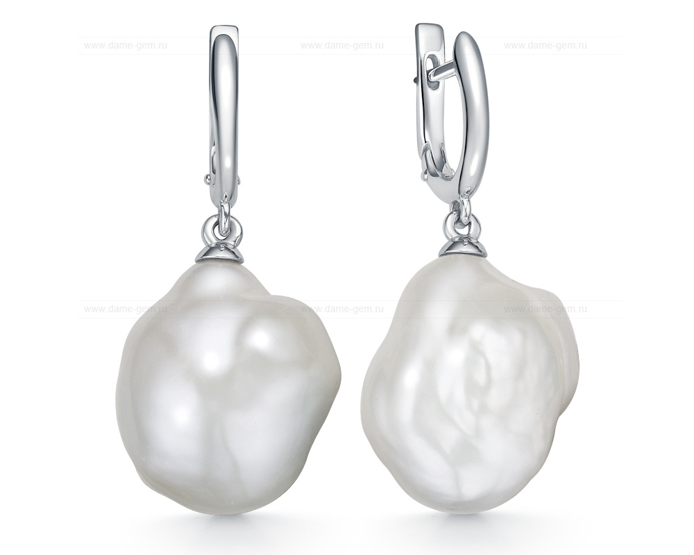 Серьги из золота с барочными жемчужинами 16-20 мм. Артикул 11370