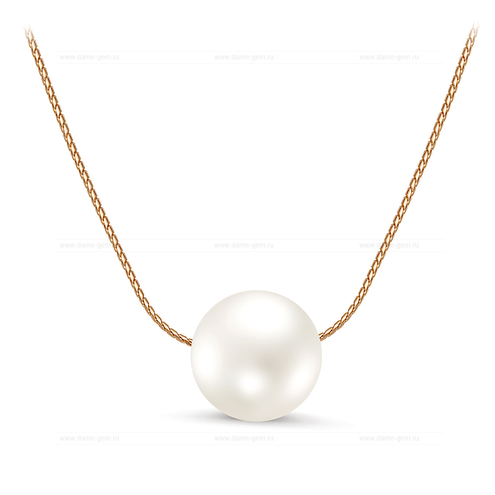 Цепочка из серебра 925 пробы с белой речной жемчужиной 11-11,5 мм. Артикул 9275