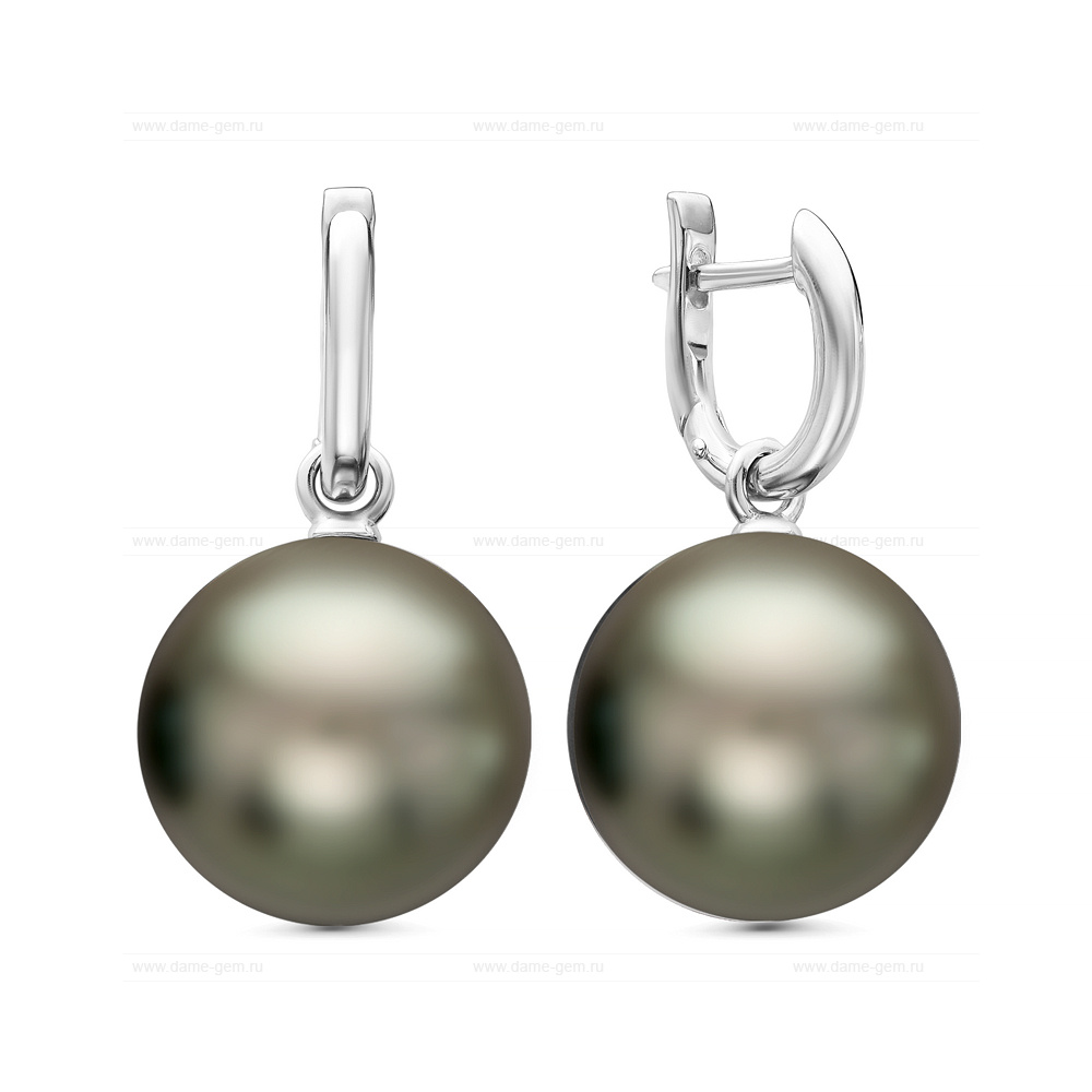 Серьги из золота с черными Таитянскими жемчужинами 15-15,5 мм. Артикул 11243