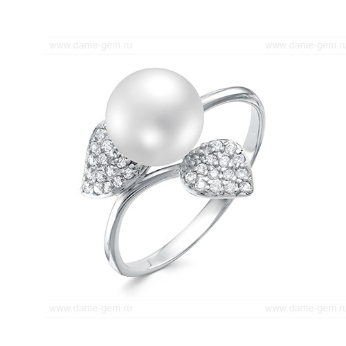 Кольцо из серебра 925 пробы с белой жемчужиной 8,5-9 мм. Артикул 11531