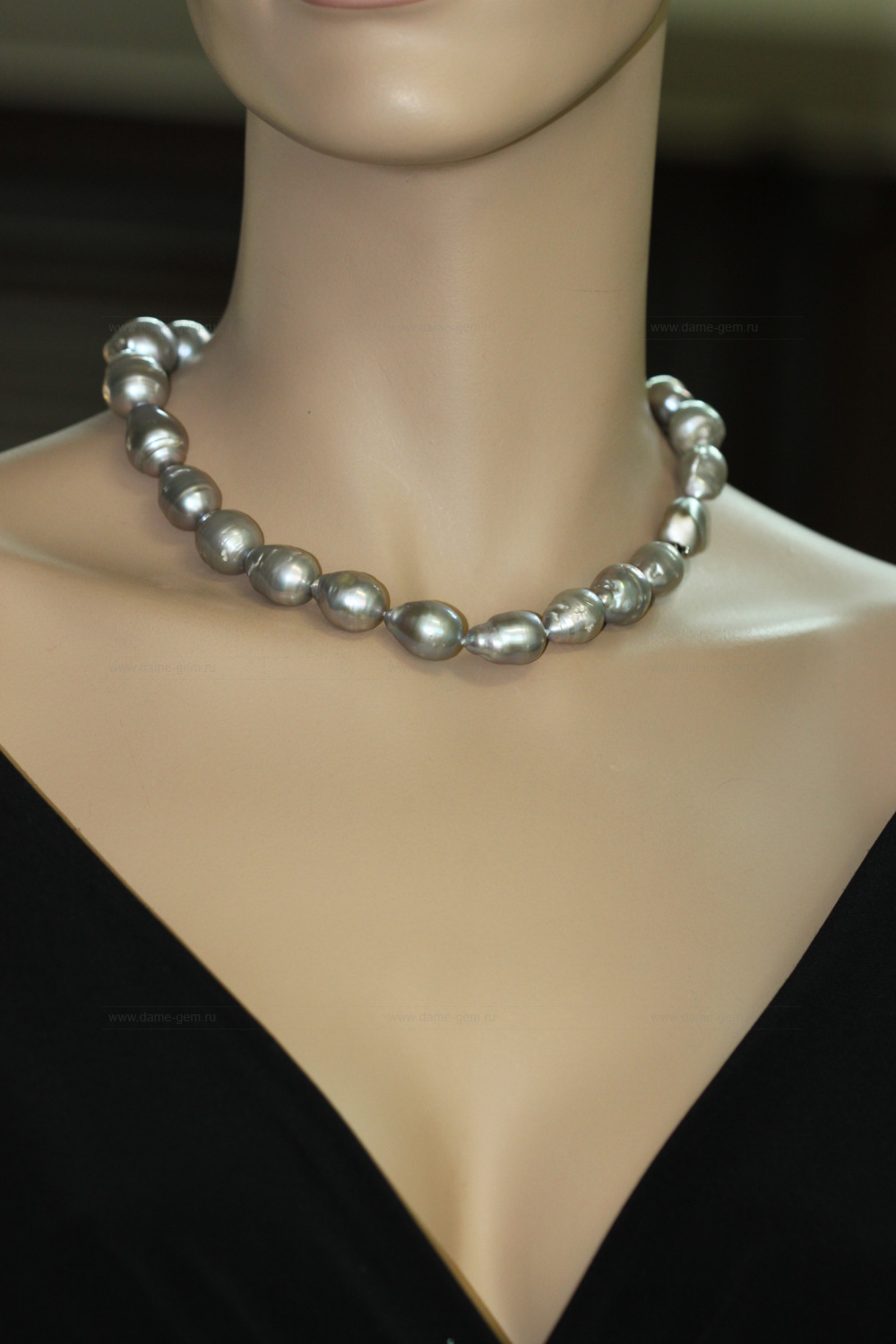 Ожерелье из серого барочного речного жемчуга 13-16 мм. Качество жемчуга наивысшее ААА. Артикул 7611