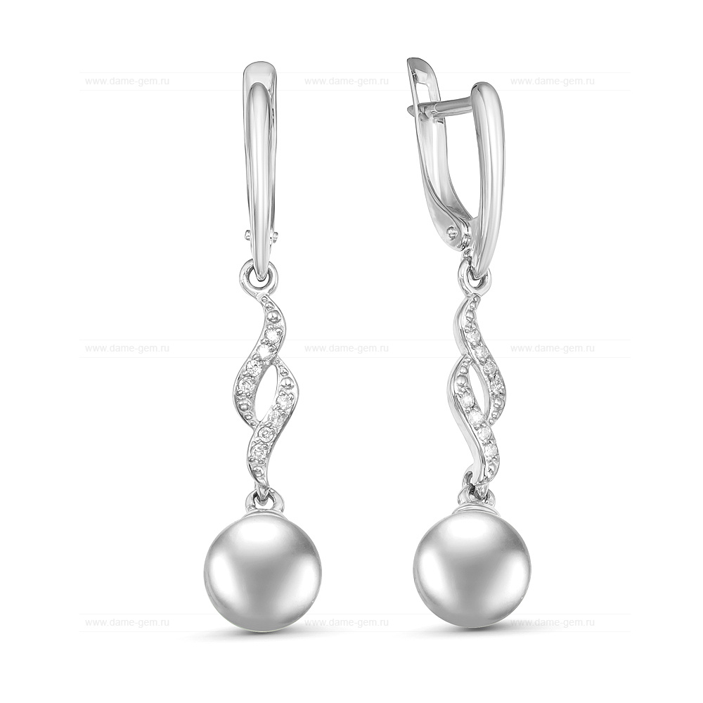 Серьги из золота с морскими серебристыми жемчужинами 8-8,5 мм. Артикул 12165