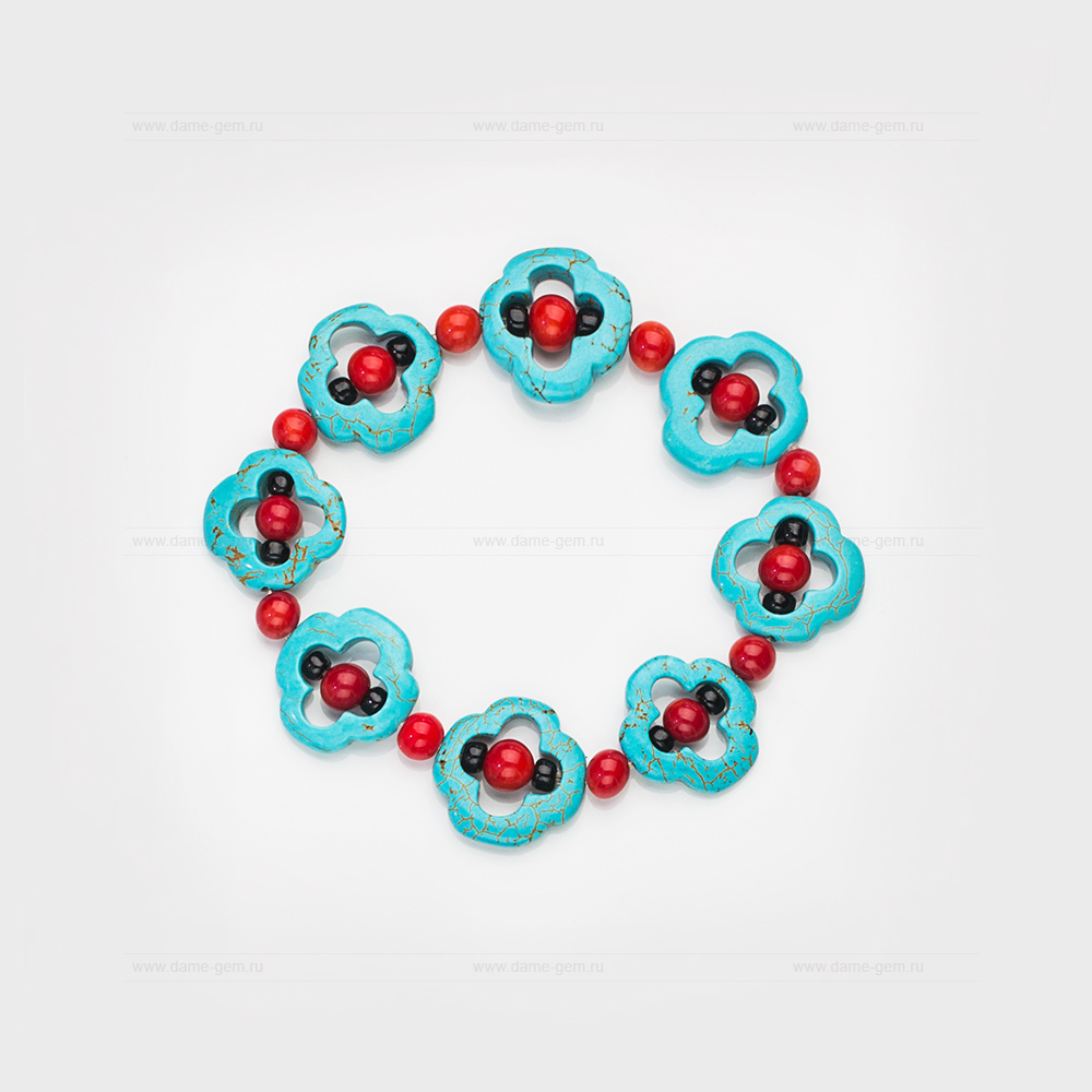 Браслет из голубой бирюзы, яшмы и бисера. Артикул 12376