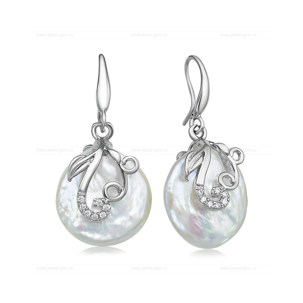 Серьги из серебра с белыми жемчужинами "барокко" 16 мм. Артикул 12599 Серьги из серебра с белыми жемчужинами "барокко" 16 мм. Артикул 12599
