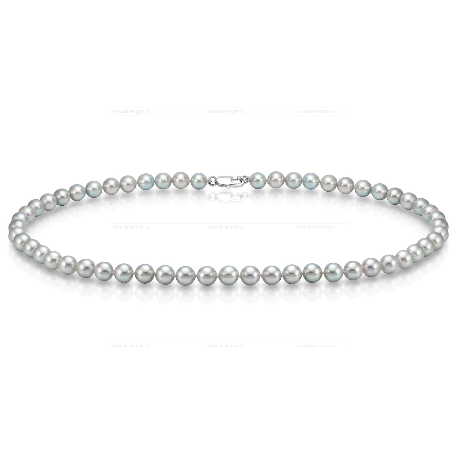 Ожерелье из серого круглого морского жемчуга 6,5-7 мм. Качество жемчуга наивысшее ААА. Артикул 7608