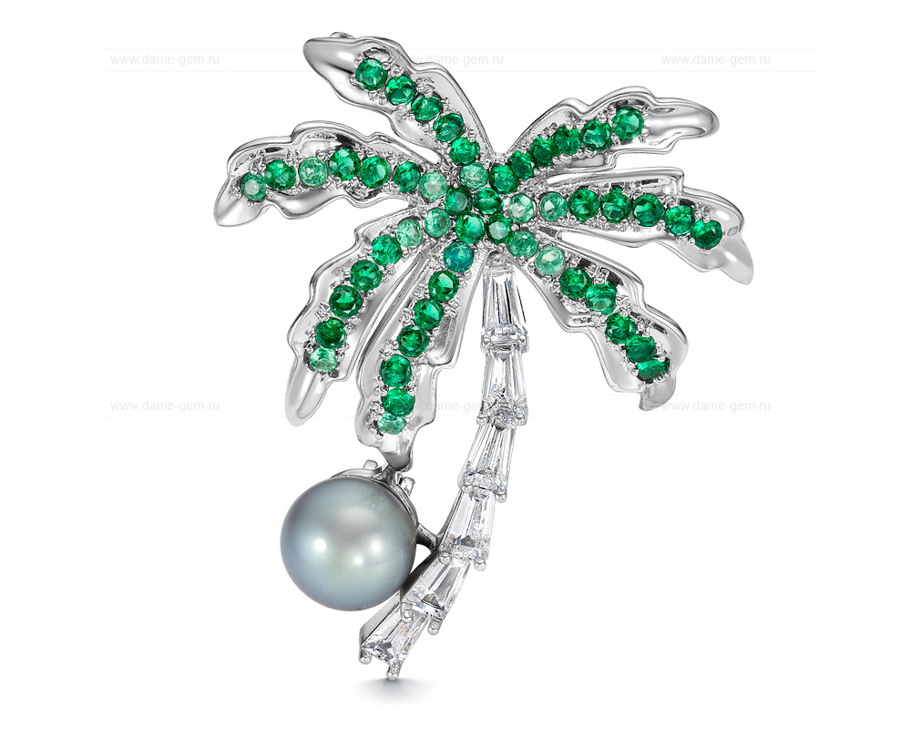 Брошь-кулон из сплава с серебристой речной жемчужиной 8,5-9 мм. Артикул 11036