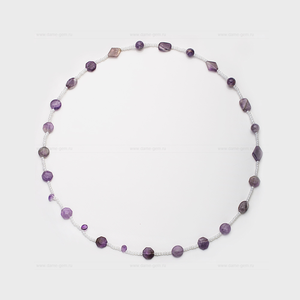 Бусы из натурального аметиста и бисера. Артикул  12336