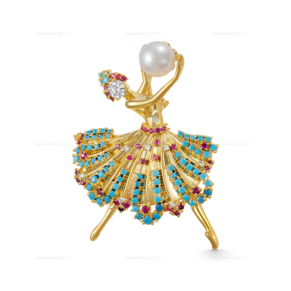 Брошь-кулон из сплава с белой речной жемчужиной 8,5-9 мм. Артикул 11944 Брошь-кулон из сплава с белой речной жемчужиной 8,5-9 мм. Артикул 11944