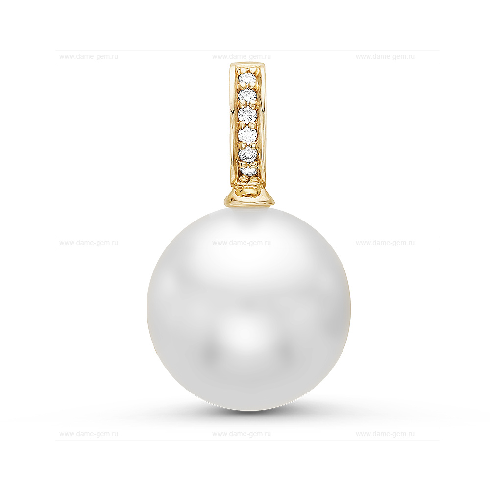 Кулон из желтого золота 375 пробы с белой Австралийской жемчужиной 12-12,5 мм. Артикул 10833