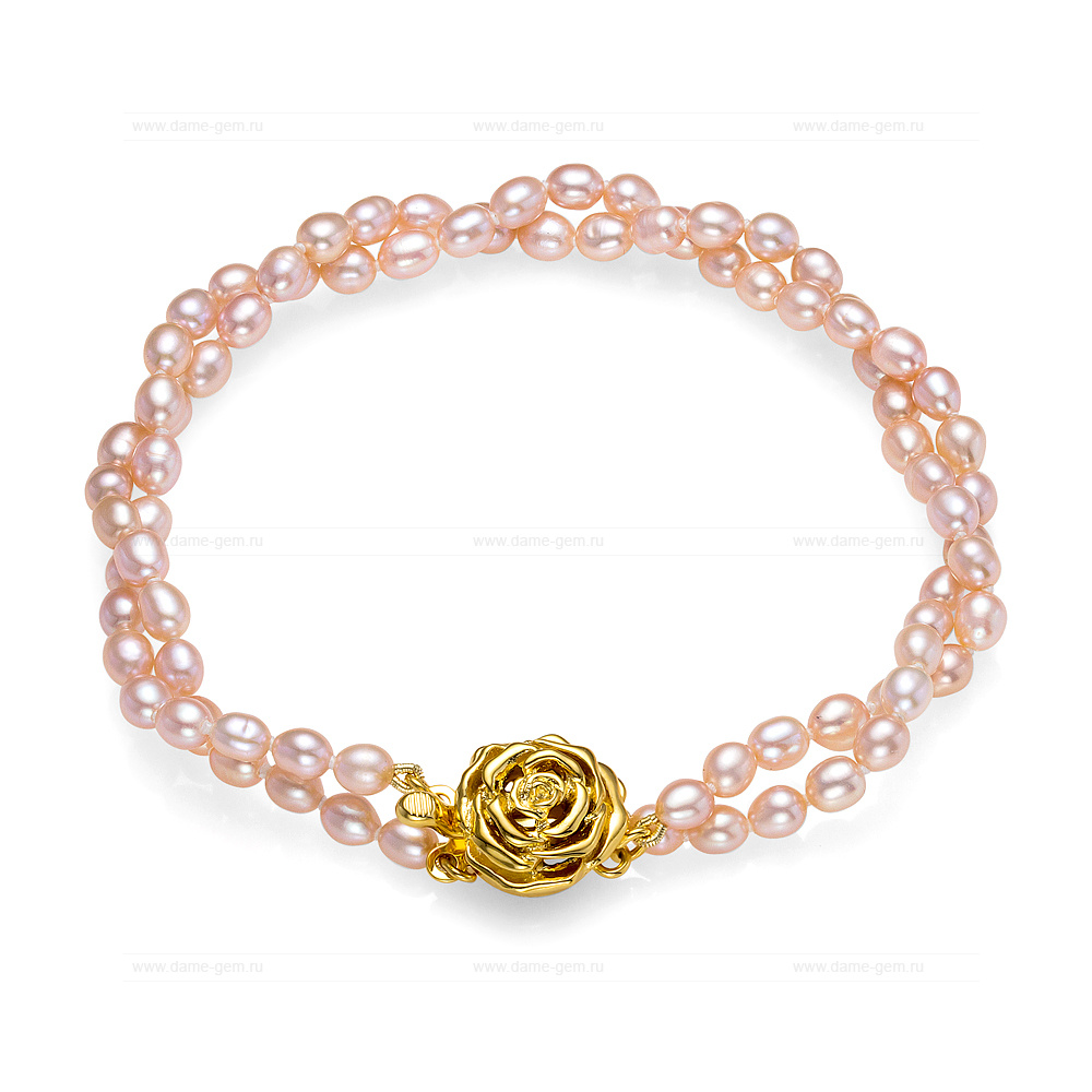 Браслет в 2 ряда из розового речного жемчуга 3,5-4 мм. Качество жемчуга наивысшее ААА. Артикул 10614