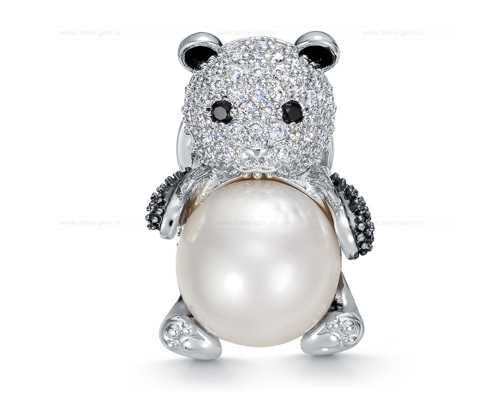 Брошь из сплава с белой пресноводной жемчужиной "Эдисон" 11,5-12 мм. Артикул 11961