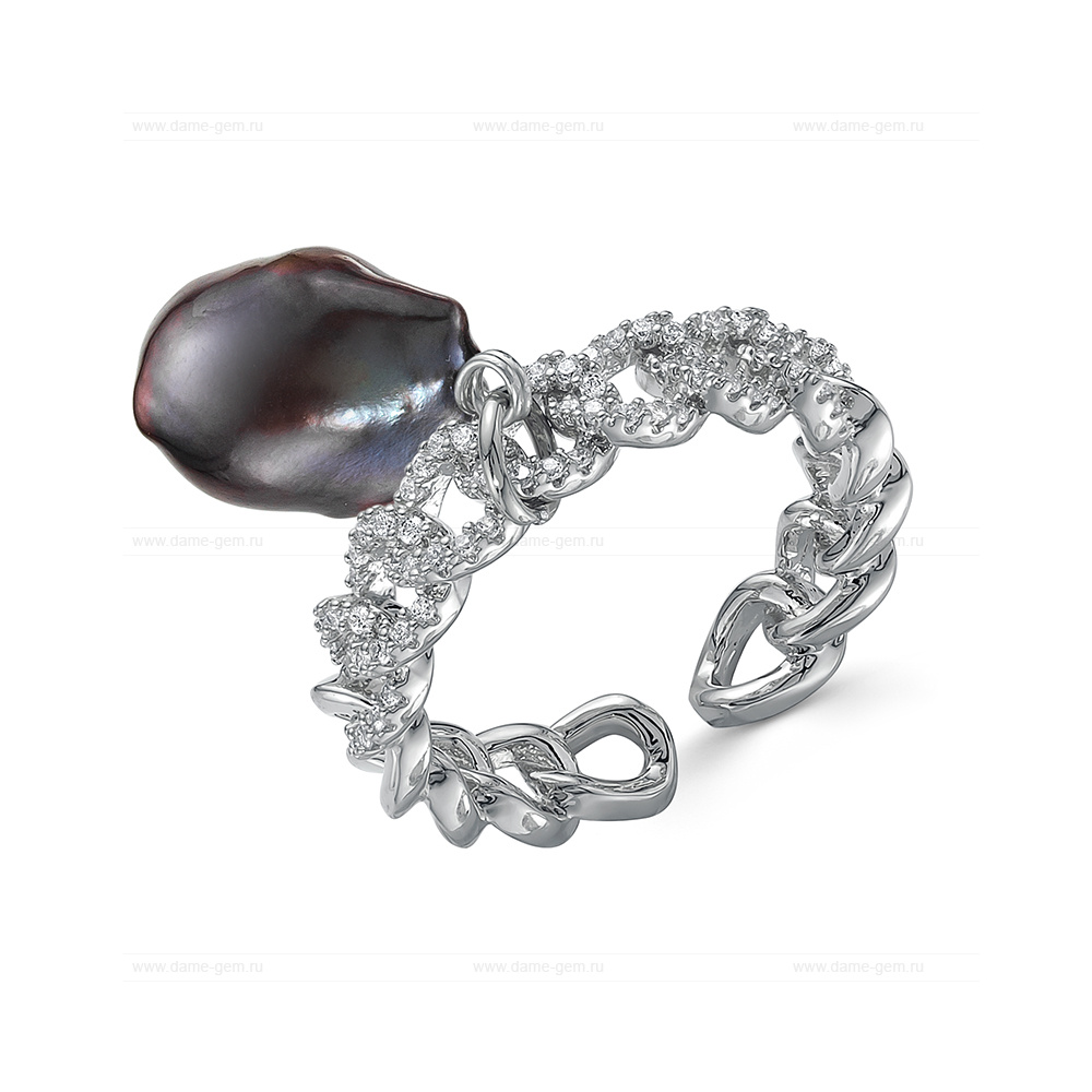 Кольцо из бижутерного сплава с черной жемчужиной 11-12 мм. Артикул 12762