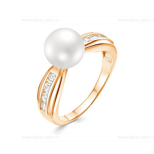Кольцо из красного золота 585 пробы с белой жемчужиной 8,5-9 мм. Артикул 9155 Кольцо из красного золота 585 пробы с белой жемчужиной 8,5-9 мм. Артикул 9155