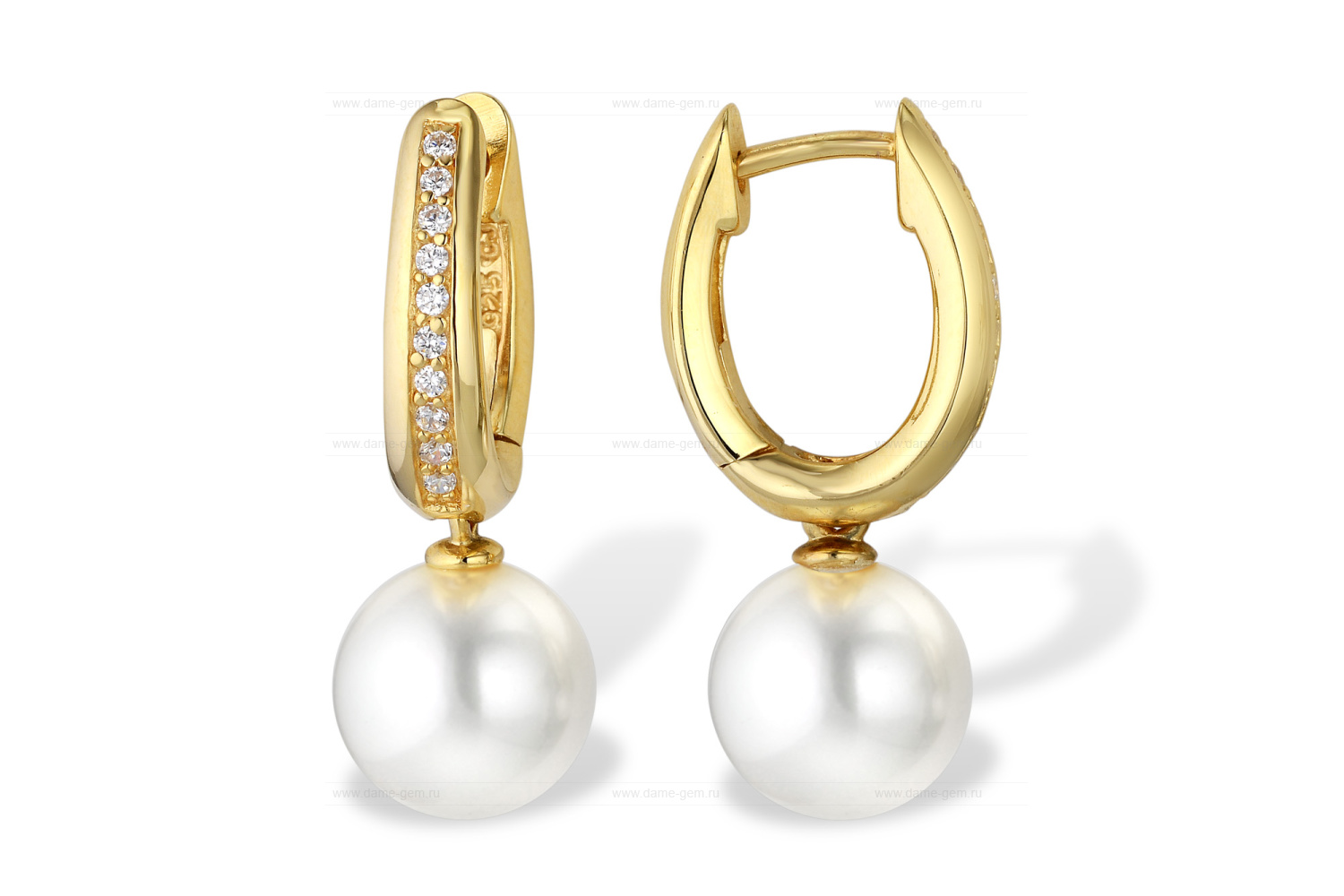 Серьги из серебра с белыми жемчужинами 8,5-9 мм. Артикул 11993