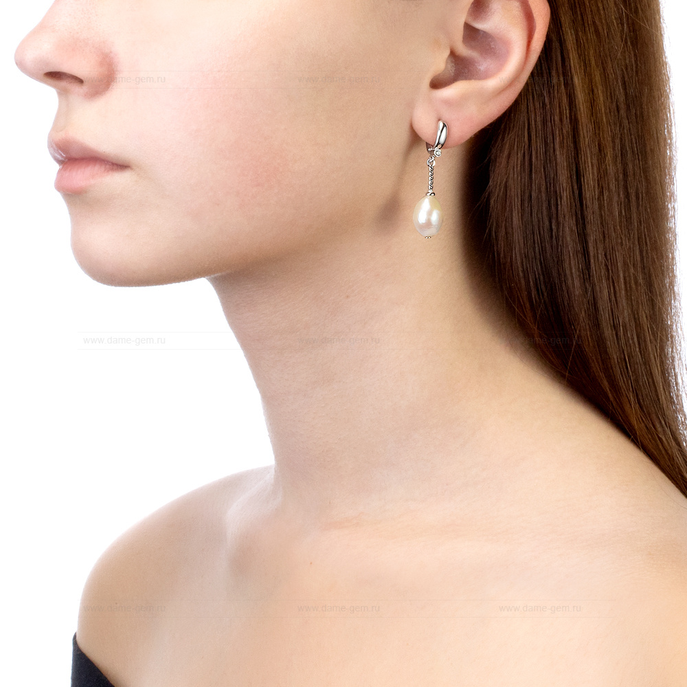 Серьги из серебра с белыми жемчужинами 10-11 мм. Артикул 11893