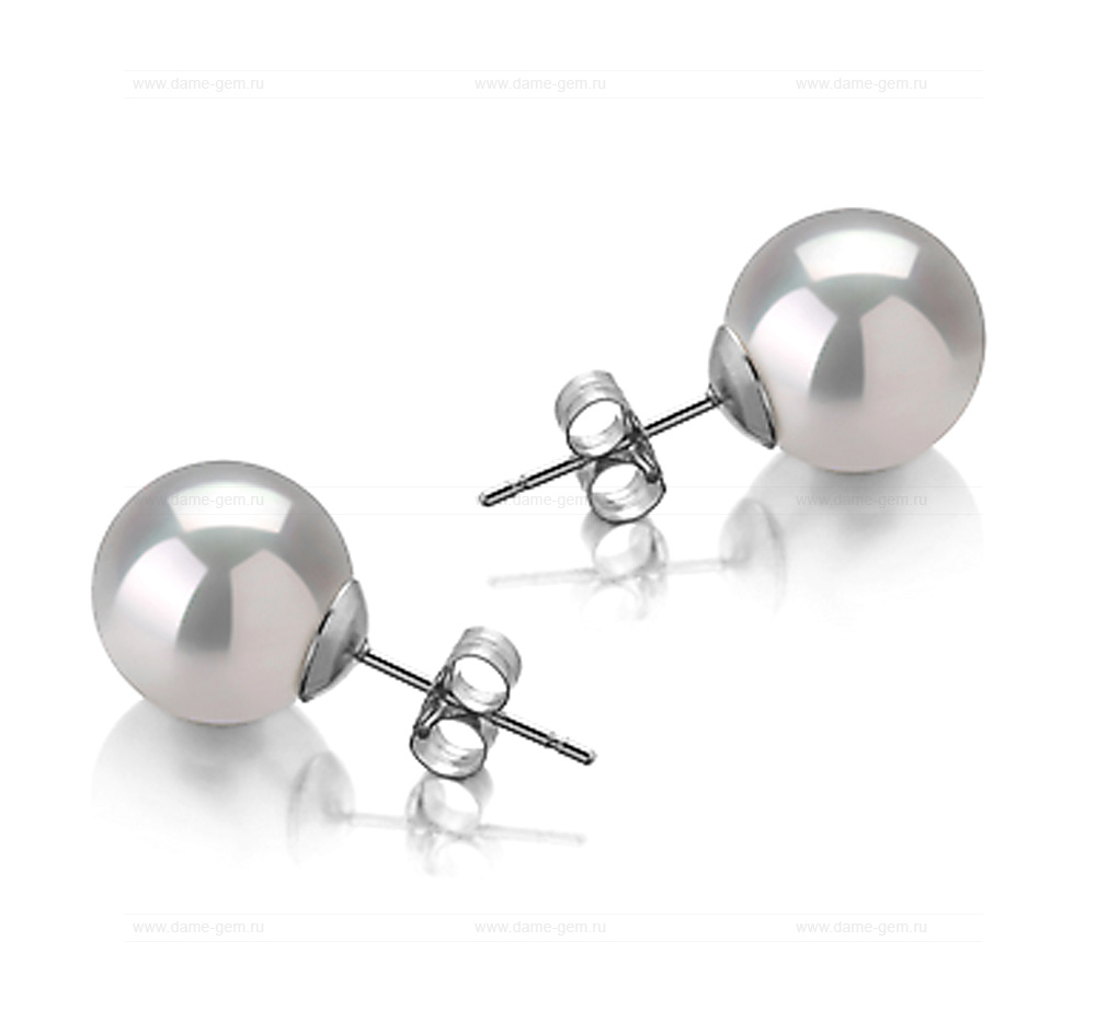 Пусеты из серебра с белыми Австралийскими жемчужинами 9-9,5 мм. Артикул 12206