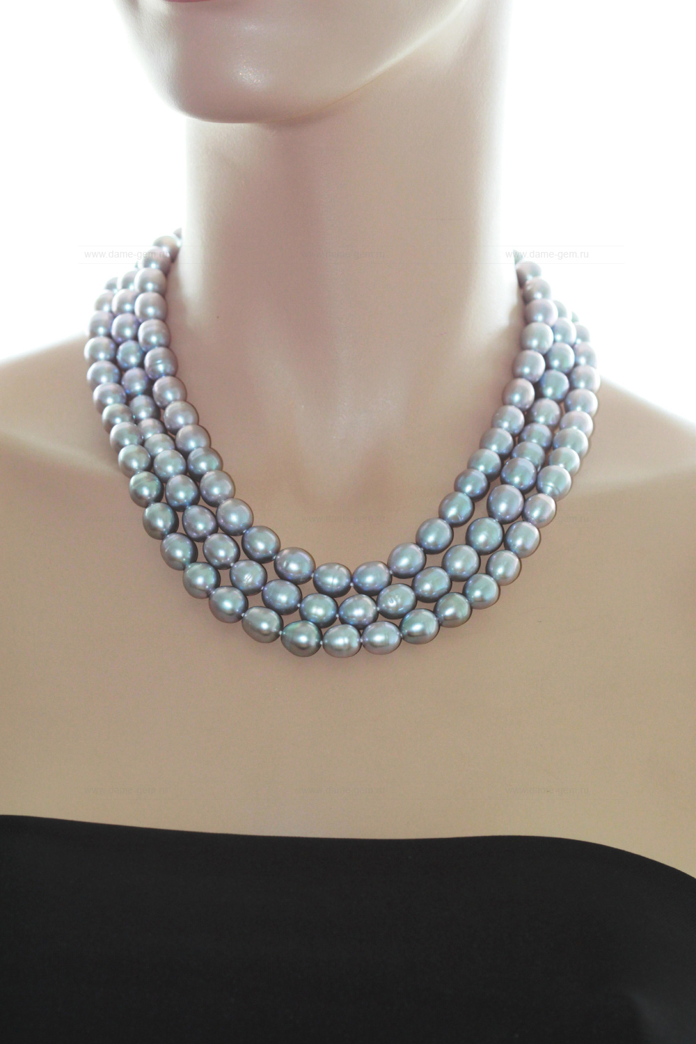 Ожерелье в 3 ряда из серого рисообразного жемчуга 10-11 мм. Качество жемчуга наивысшее ААА. Артикул 8670 Ожерелье в 3 ряда из серого рисообразного жемчуга 10-11 мм. Качество жемчуга наивысшее ААА. Артикул 8670