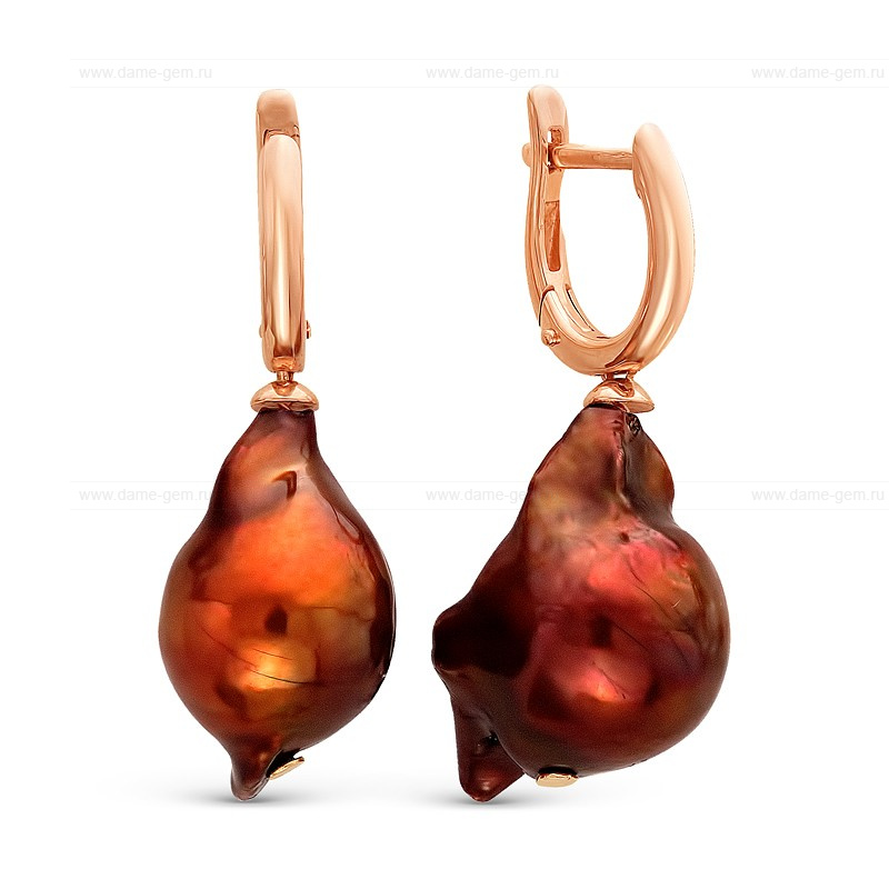 Серьги из серебра с шоколадными жемчужинами 13-16 мм. Артикул 10214