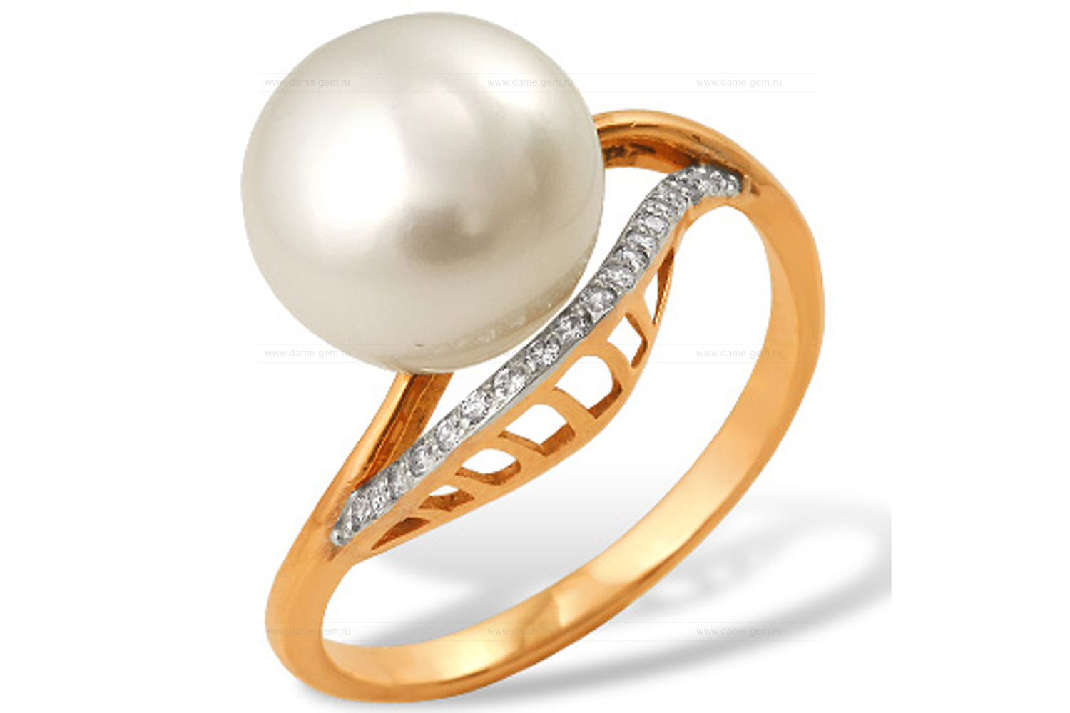 Кольцо из серебра 925 пробы с белой речной жемчужиной 8-8,5 мм. Артикул 10166