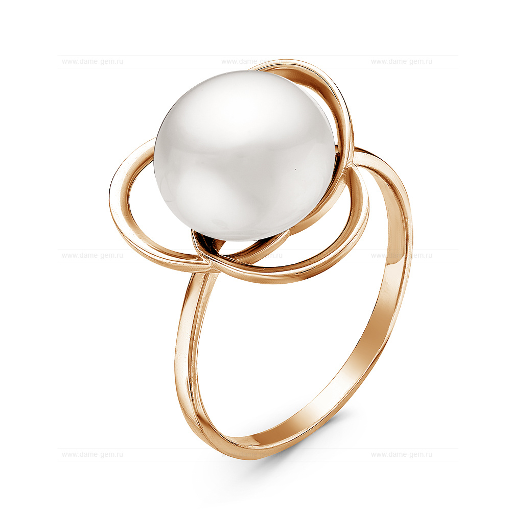 Кольцо из серебра 925 пробы с белой жемчужиной 10,5-11 мм. Артикул 11055